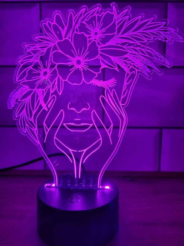 Lampka LED 3D lampka nocna lampka biurkowa hologram usb pilot wielokolorowy - Twarz kobiety - obrazek 2