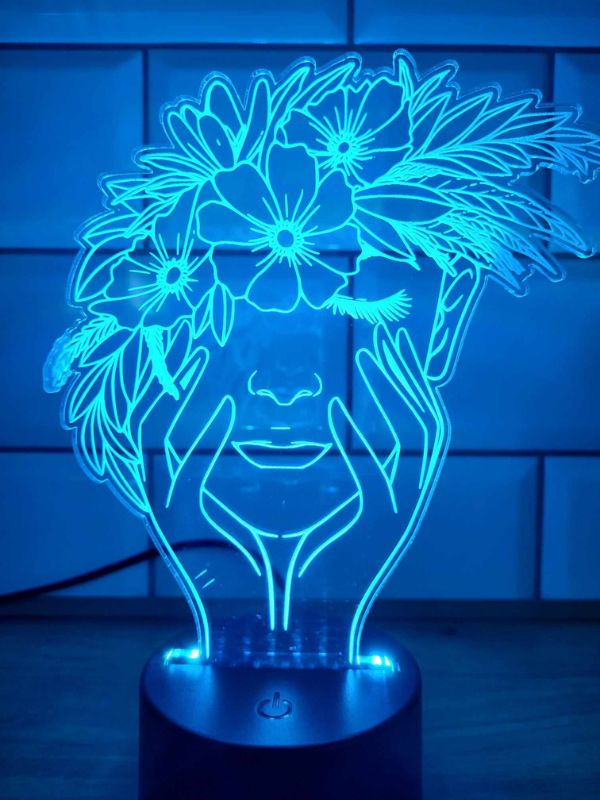 Lampka LED 3D lampka nocna lampka biurkowa hologram usb pilot wielokolorowy - Twarz kobiety - obrazek 6