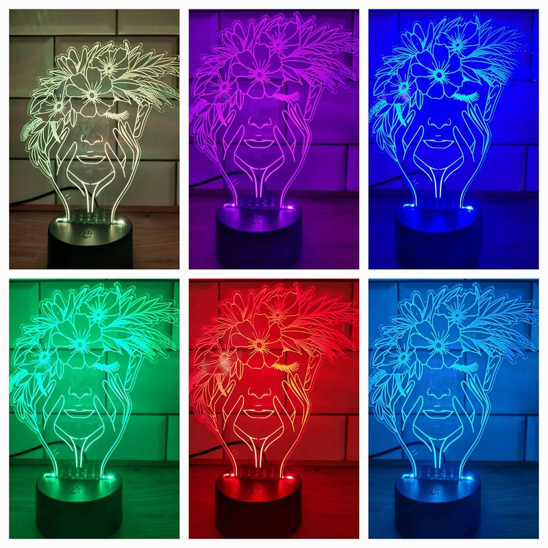 Lampka LED 3D lampka nocna lampka biurkowa hologram usb pilot wielokolorowy - Twarz kobiety - obrazek 8